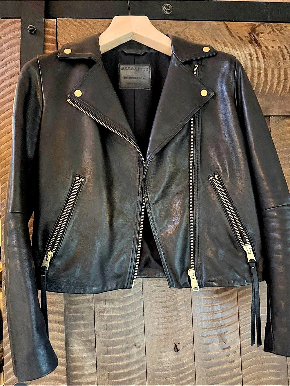 AllSaints Balfern Biker Jacket Leather in Black EU 38
